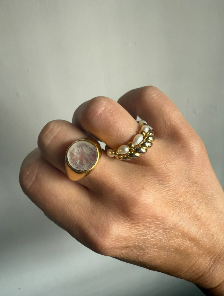 Pearl and gold-filled custom beaded ring