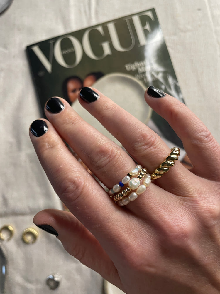Pearl and gold-filled custom beaded ring
