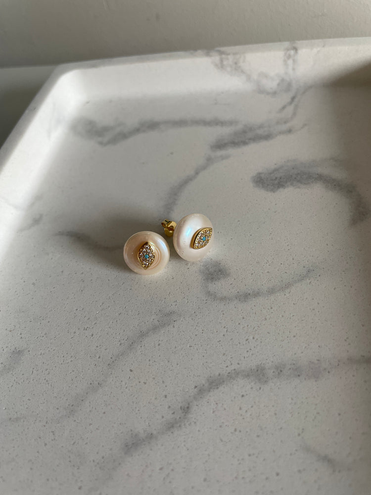 Pearly Evil Eye Studs
