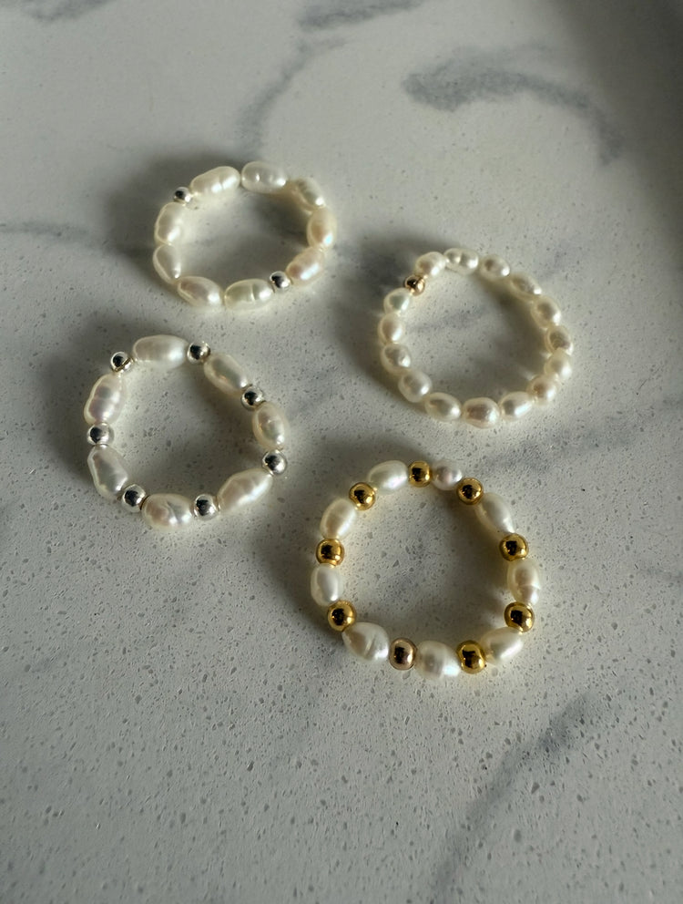 Pearl and gold-filled custom beaded ring